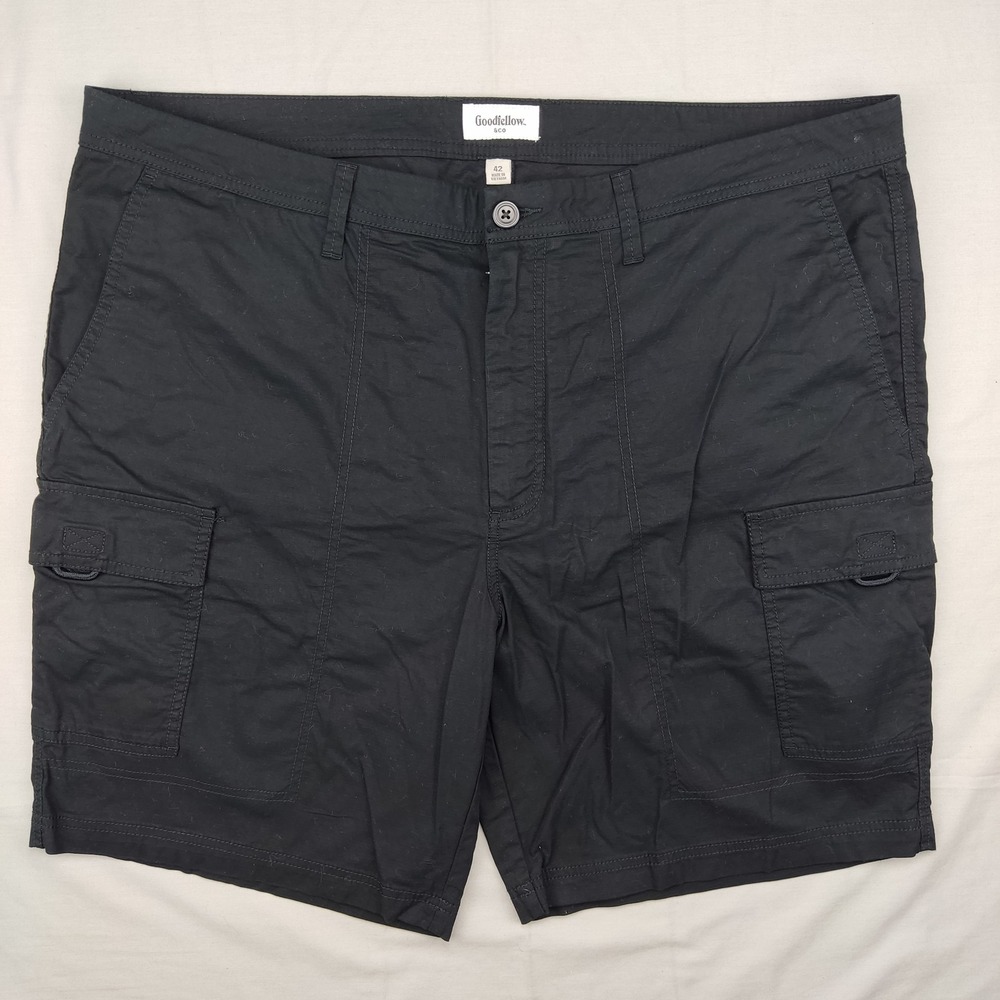 Goodfellowโ Cargo Shorts Mens 42 Black Utility Multi-Pocket Cotton Blend D-Ring